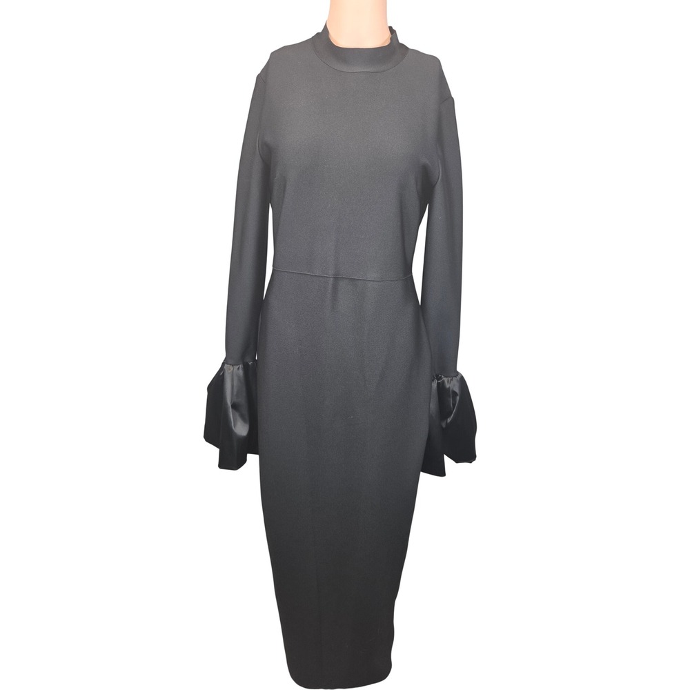 Elegant Sculpting Bandage Knit Cocktail Dress Women's XL Bell Sleeve Black Y2K